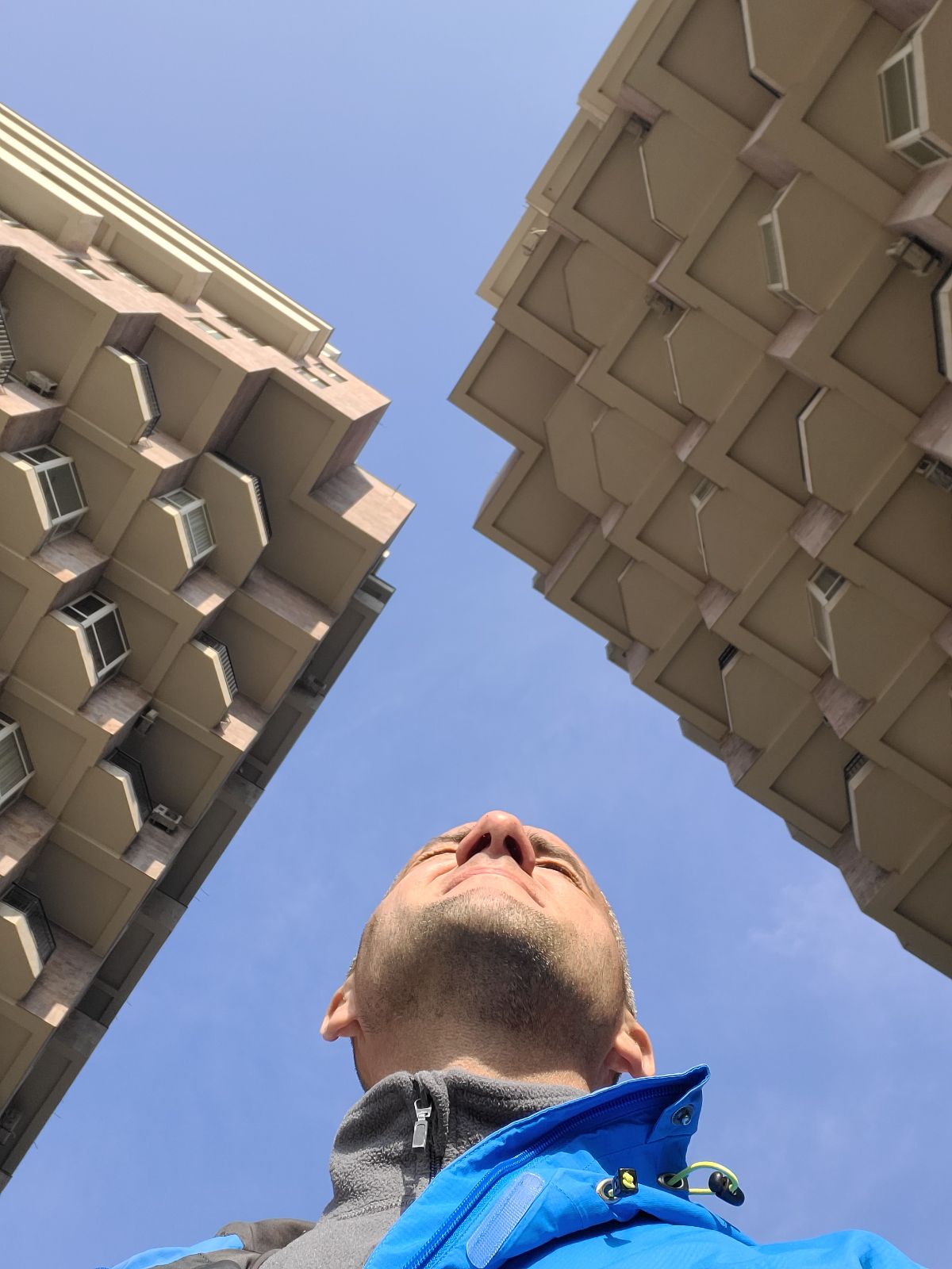 Looking up between towers
